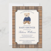 Invitation On peut attendre un baby shower plaid classique (Devant)