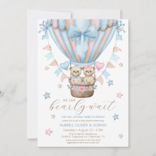 Invitation On peut attendre un garçon fille Baby shower jumea