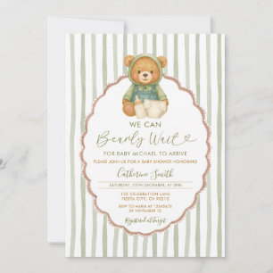 Invitation On peut Bearly attendre ours baby shower rayures v