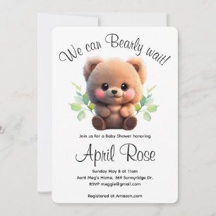 Invitation On peut Bearly Wait en peluche Baby shower boho ou