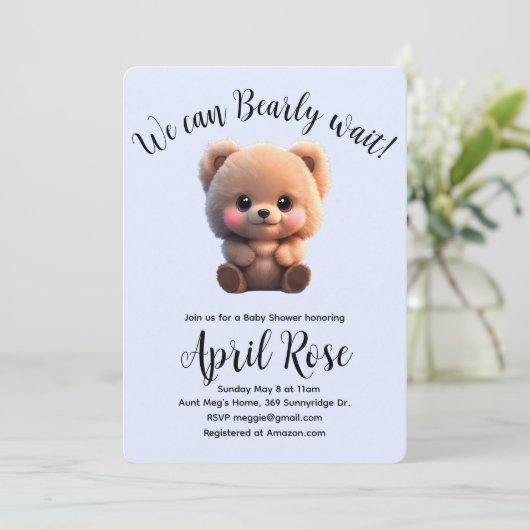 Invitation On peut Bearly Wait mignon Baby shower ours en pel (Debout devant)