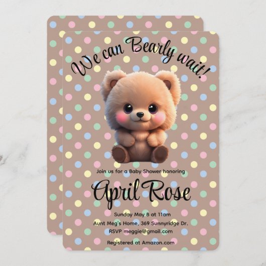 Invitation On peut Bearly Wait mignon Baby shower ours en pel (Devant / Derrière)
