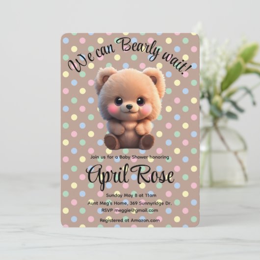 Invitation On peut Bearly Wait mignon Baby shower ours en pel (Debout devant)