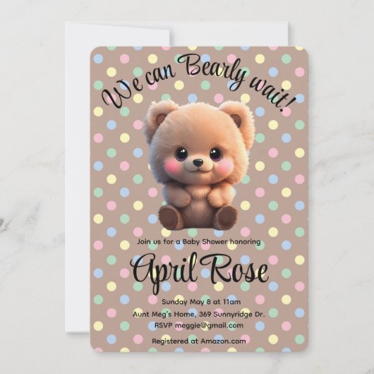 Invitation On peut Bearly Wait mignon Baby shower ours en pel (Devant)