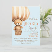 Invitation On peut s'attendre à Bear Blue Boy Baby shower (Debout devant)