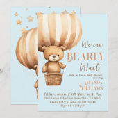Invitation On peut s'attendre à Bear Blue Boy Baby shower (Devant / Derrière)