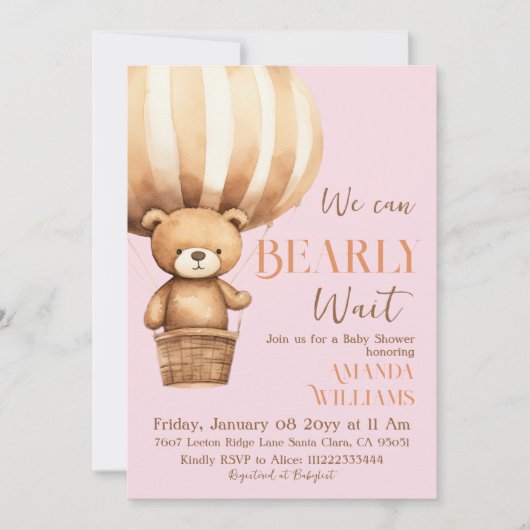 Invitation On peut se lasser attendre l'ours Baby shower fill (Devant)