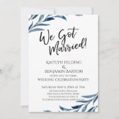 Invitation "On s'est mariés !" Blue Leaves réception uniqueme (Devant)