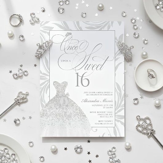 Invitation Once Upon a Sweet 16 Silver Princess Birthday