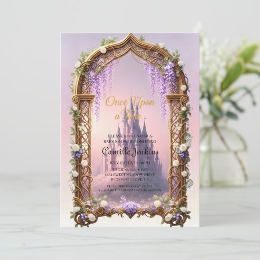 Invitation once upon a time fairytale magical royal pink (Debout devant)