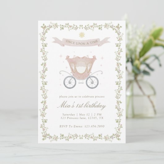 Invitation Once Upon a Time Princess Carriage 1st birthday (Debout devant)