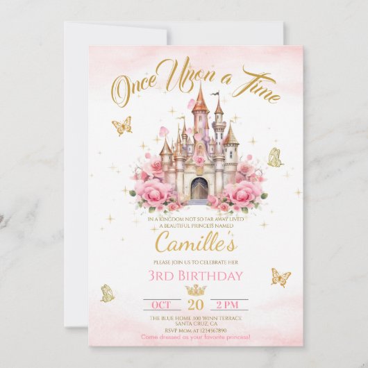 Invitation Once Upon a Time princess castle birthday (Devant)