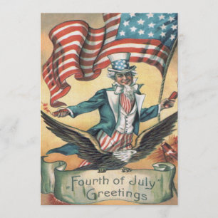 Invitation Oncle Sam Aigle chauve Drapeau USA Feux d'artifice