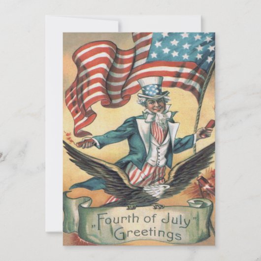 Invitation Oncle Sam Bald Eagle USA Drapeau Feu d'artifice (Devant)