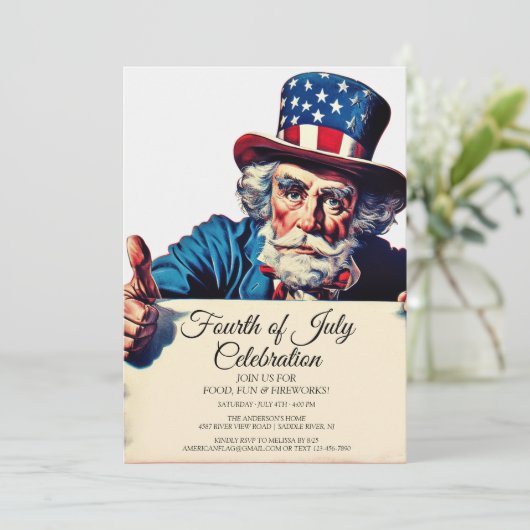 Invitation Oncle Sam Et Simple Quart De Juillet Célébration (Debout devant)