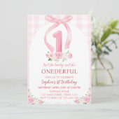 Invitation Onderday Pink Bow Coquette 1er Anniversaire Invita (Debout devant)