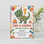 Invitation One-A-Saurus 1er Anniversaire | Dinosaure Vert (Debout devant)