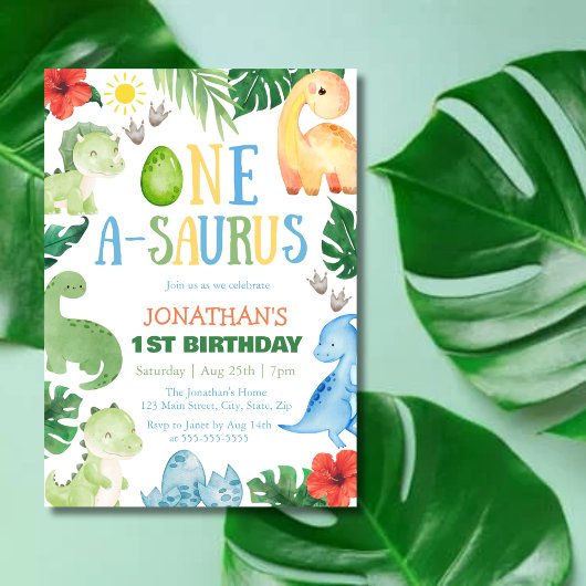 Invitation One A-Saurus Dino 1st Birthday