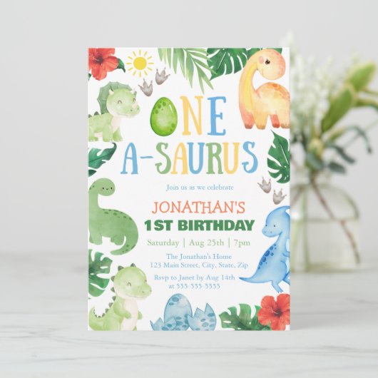 Invitation One A-Saurus Dino 1st Birthday (Debout devant)