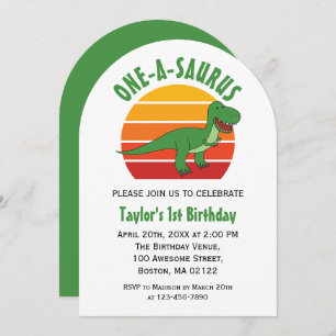 Invitation One-A-Saurus Dinosaur Genre Neutre 1er Anniversair
