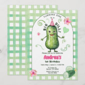 Invitation One Big Dill Pickle First Birthday Pink (Devant / Derrière)