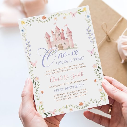 Invitation One-ce Upon A Time Princess Castle 1st Birthday