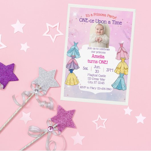 Invitation ONE-ce Upon A Time, Princess Dress 1st Birthday