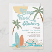 Invitation ONE Cool Babe Surfing Boy 1er Birthday Beach Party (Devant)