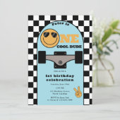 Invitation One Cool Dude Invite 1st First Birthday Skateboard (Debout devant)