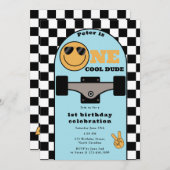 Invitation One Cool Dude Invite 1st First Birthday Skateboard (Devant / Derrière)