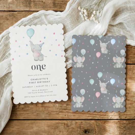 Invitation One Cute Baby Elephant 1st Birthday Party