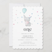 Invitation One Cute Baby Elephant 1st Birthday Party (Devant)