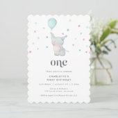 Invitation One Cute Baby Elephant 1st Birthday Party (Debout devant)