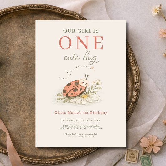 Invitation One Cute Bug 1st Girl's Birthday Party