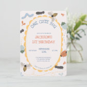 Invitation One Cute Bug Insect Garden First Birthday (Debout devant)
