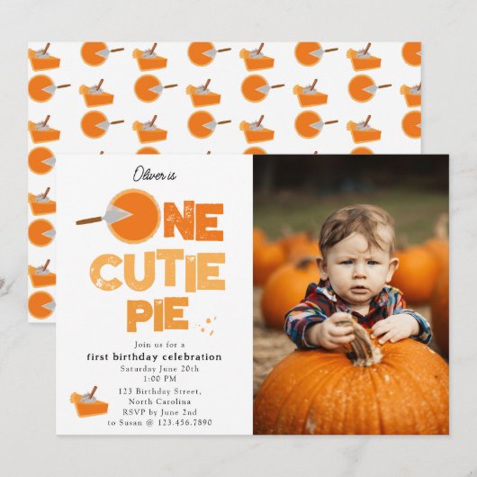 Invitation One Cutie Pie 1er Premier Anniversaire (Devant / Derrière)