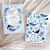 Invitation One der the Sea Blue Ocean Animals Premier anniver