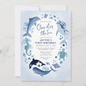 Invitation One der the Sea Blue Ocean Animals Premier anniver (Devant)