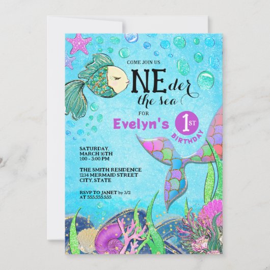 Invitation ONE der the Sea Mermaid 1er anniversaire (Devant)