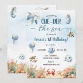 Invitation ONE-der the Sea Ocean La 1ère fête d'anniversaire (Devant / Derrière)