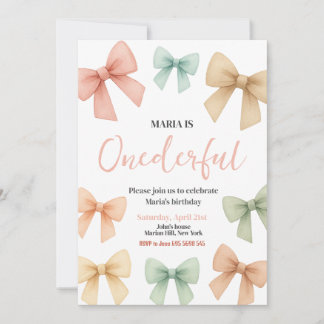 Invitation ONE derful Coquette Bow Pastel Fête d'Anniversaire