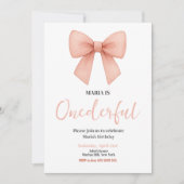 Invitation ONE derful Coquette Bow rose fête d'anniversaire (Devant)