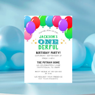 Invitation ONE derful First Birthday Balloon Banner Green