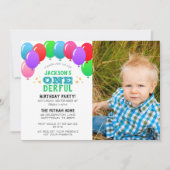 Invitation ONE derful First Birthday Balloon Green Photo (Devant)