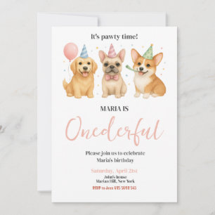 Invitation ONE derful Pawty Time Chien chiot fête d'anniversa