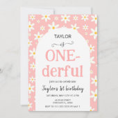 Invitation ONE-derful Pink Daisy 1st Birthday (Devant)