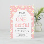 Invitation "ONE-derful" Rose Daisy pour 1er Annive (Debout devant)