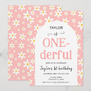 Invitation "ONE-derful" Rose Daisy pour 1er Annive
