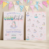 Invitation ONE derful Unicorn Rainbow Rose fille 1er annivers