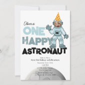 Invitation One Happy Astronaut Photo 1st First Birthday (Devant)